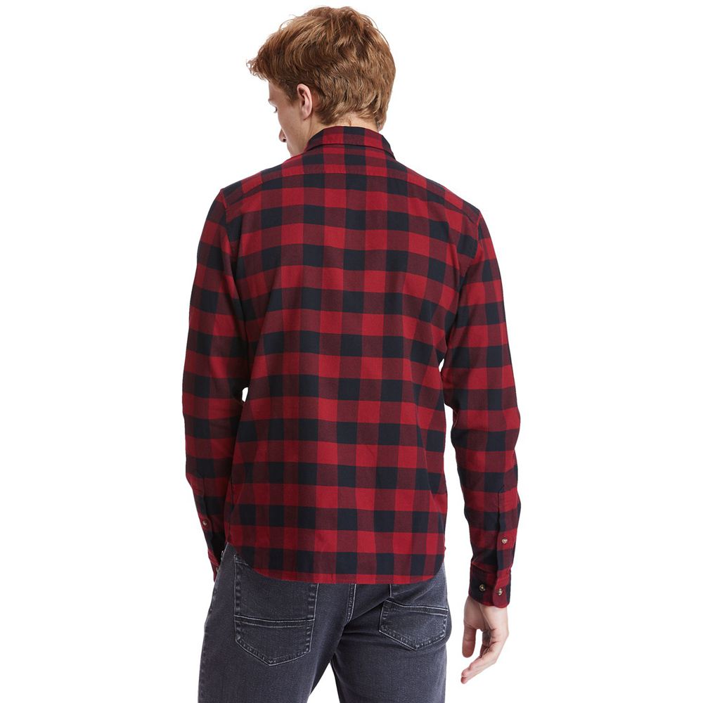 Timberland Πουκαμισα Ανδρικα Κοκκινα/Μαυρα - Mascoma River Slim-Fit Long-Sleeve Check - Greece 23186